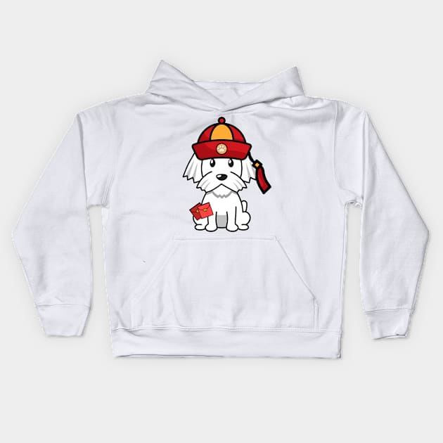 Funny white dog celebrates lunar new year Kids Hoodie by Pet Station